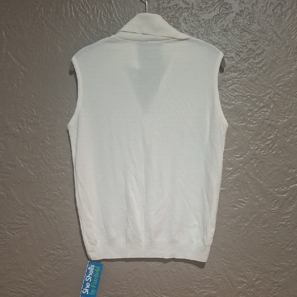 NEW.She Shells by Fairfield Women's White Sleeveless Collared Tank Top Size M - Picture 5 of 9